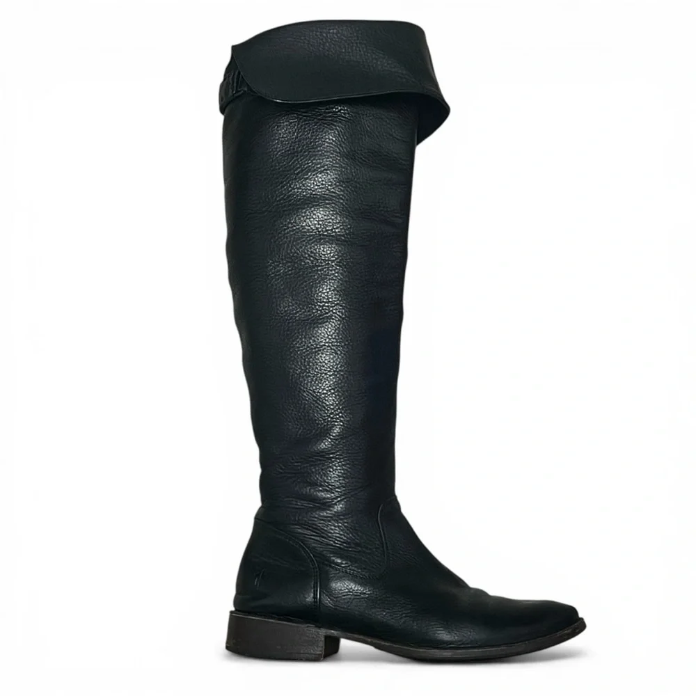 Frye Shirley Over The Knee Riding Boots Black Leather Size 7 Heritage Classic